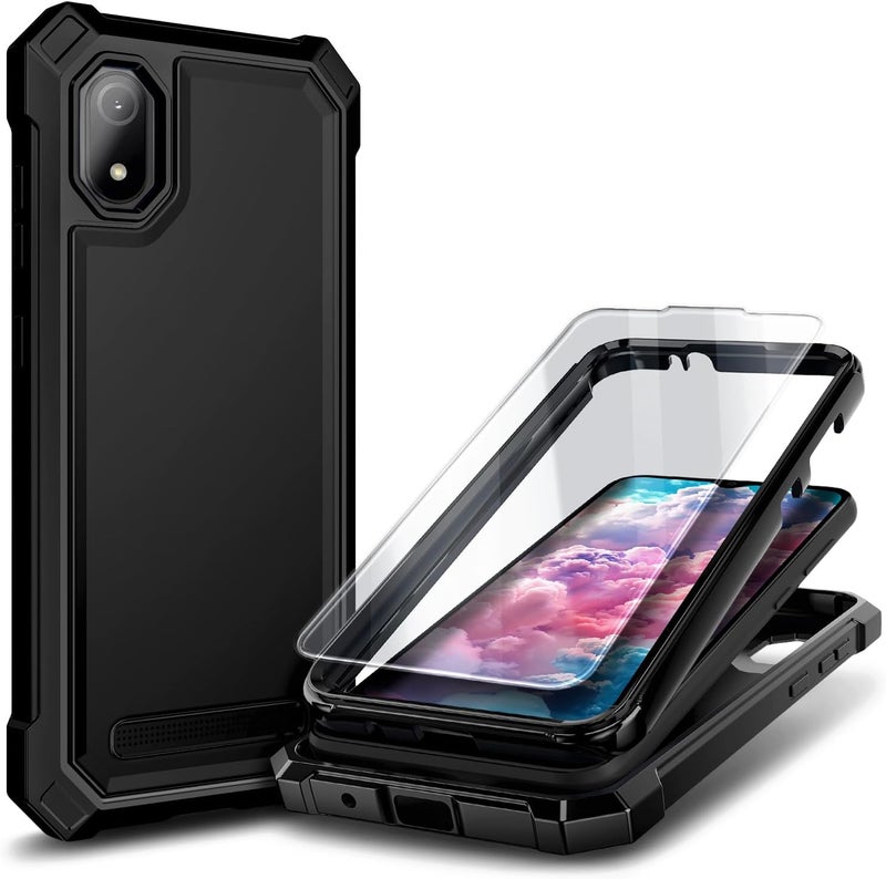 WDHD Designed for Cloud Mobile Stratus C8 Phone Case, Black | with Tempered Glass Screen Protector | Full-Body Protective Shockproof Rugged Bumper Cover - Image 1